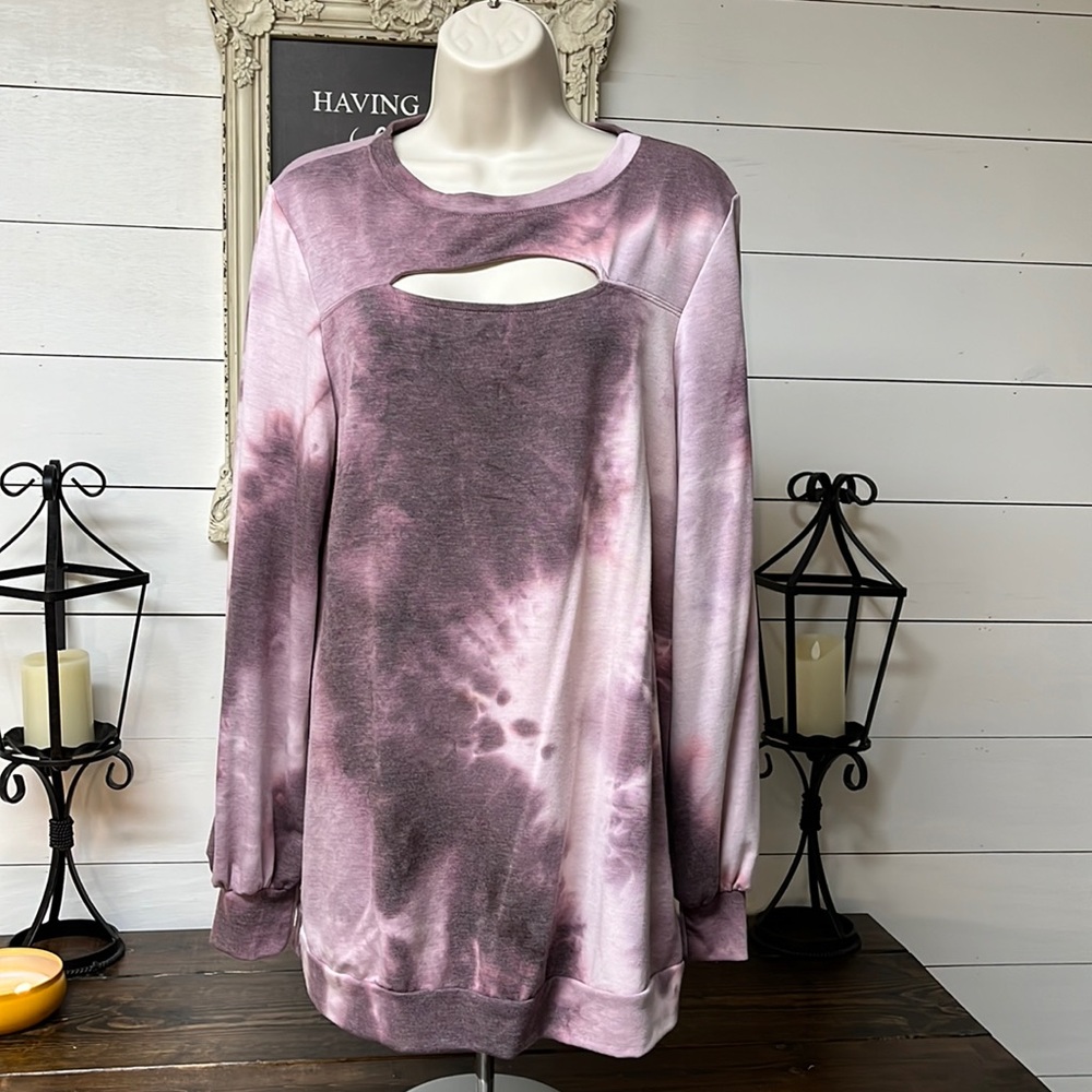 Purple tie-dye long sleeve top. With a peekaboo hole at the neckline. Like new